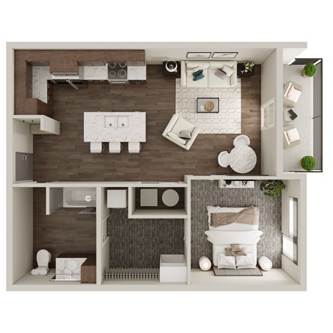 One Bed / One Bath 747 SF Floor Plan at The Westline at Flanagan Lake in Omaha, NE
